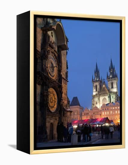 Astronomical Clock of Gothic Old Town Hall, Stalls of Christmas Market, Prague-Richard Nebesky-Framed Premier Image Canvas