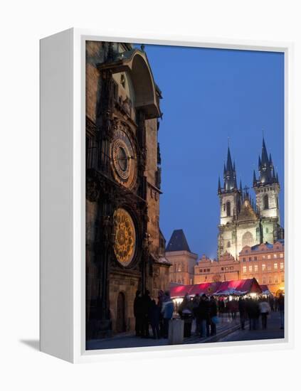 Astronomical Clock of Gothic Old Town Hall, Stalls of Christmas Market, Prague-Richard Nebesky-Framed Premier Image Canvas
