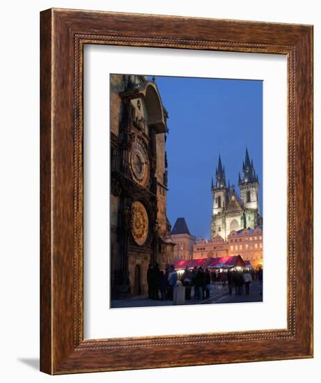 Astronomical Clock of Gothic Old Town Hall, Stalls of Christmas Market, Prague-Richard Nebesky-Framed Photographic Print