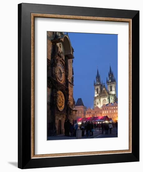 Astronomical Clock of Gothic Old Town Hall, Stalls of Christmas Market, Prague-Richard Nebesky-Framed Photographic Print