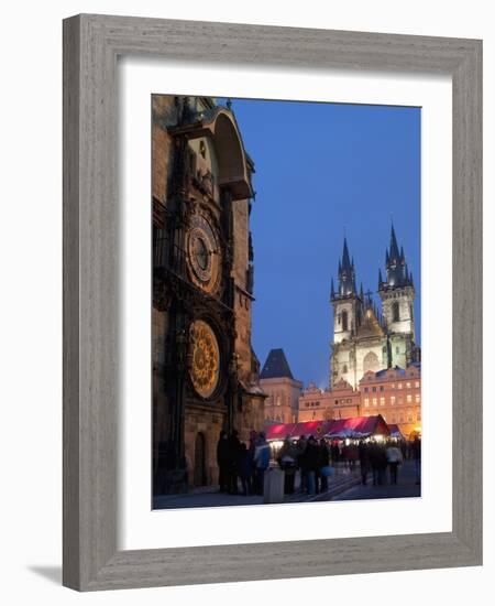 Astronomical Clock of Gothic Old Town Hall, Stalls of Christmas Market, Prague-Richard Nebesky-Framed Photographic Print