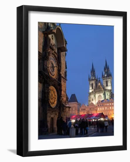 Astronomical Clock of Gothic Old Town Hall, Stalls of Christmas Market, Prague-Richard Nebesky-Framed Photographic Print