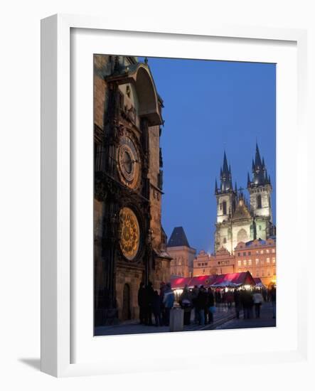 Astronomical Clock of Gothic Old Town Hall, Stalls of Christmas Market, Prague-Richard Nebesky-Framed Photographic Print