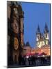 Astronomical Clock of Gothic Old Town Hall, Stalls of Christmas Market, Prague-Richard Nebesky-Mounted Photographic Print