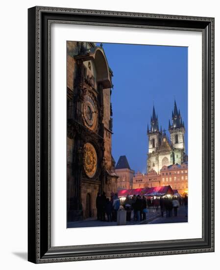 Astronomical Clock of Gothic Old Town Hall, Stalls of Christmas Market, Prague-Richard Nebesky-Framed Photographic Print