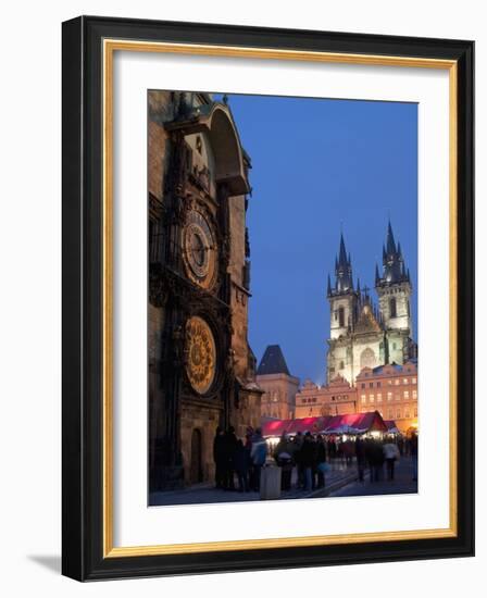 Astronomical Clock of Gothic Old Town Hall, Stalls of Christmas Market, Prague-Richard Nebesky-Framed Photographic Print