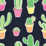 Seamless Pattern with Cactus. Pattern of Cactus. Cacti in Pots. Vector Background. Cute Cartoon Cac-Asya Bikmaeva-Framed Art Print