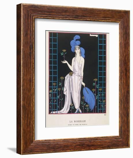 Asymmetrical Evening Gown by Worth with a Low Diagonal Waistline and a Long Flowing Train-Georges Barbier-Framed Photographic Print