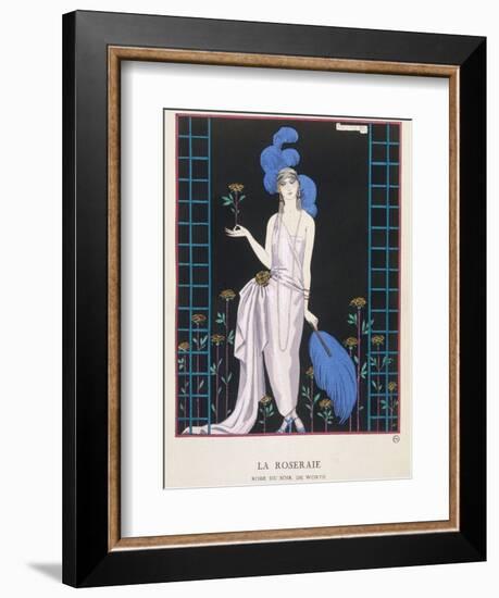 Asymmetrical Evening Gown by Worth with a Low Diagonal Waistline and a Long Flowing Train-Georges Barbier-Framed Photographic Print