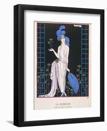 Asymmetrical Evening Gown by Worth with a Low Diagonal Waistline and a Long Flowing Train-Georges Barbier-Framed Photographic Print