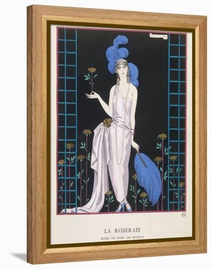 Asymmetrical Evening Gown by Worth with a Low Diagonal Waistline and a Long Flowing Train-Georges Barbier-Framed Premier Image Canvas