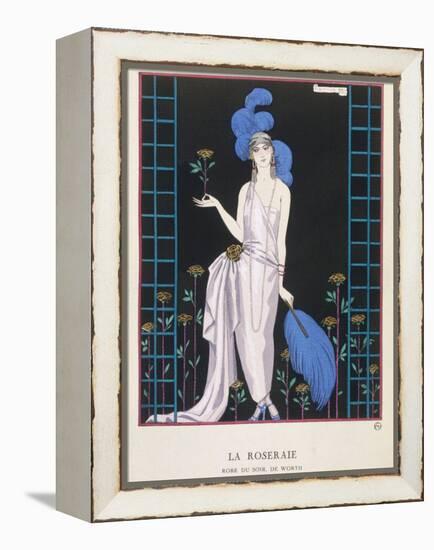 Asymmetrical Evening Gown by Worth with a Low Diagonal Waistline and a Long Flowing Train-Georges Barbier-Framed Premier Image Canvas