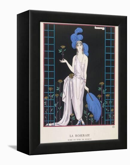 Asymmetrical Evening Gown by Worth with a Low Diagonal Waistline and a Long Flowing Train-Georges Barbier-Framed Premier Image Canvas