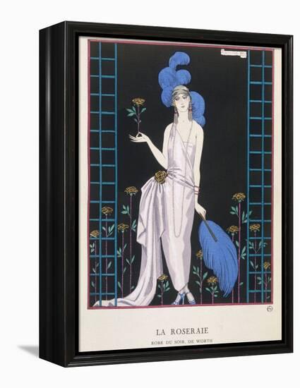 Asymmetrical Evening Gown by Worth with a Low Diagonal Waistline and a Long Flowing Train-Georges Barbier-Framed Premier Image Canvas