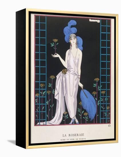 Asymmetrical Evening Gown by Worth with a Low Diagonal Waistline and a Long Flowing Train-Georges Barbier-Framed Premier Image Canvas