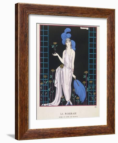 Asymmetrical Evening Gown by Worth with a Low Diagonal Waistline and a Long Flowing Train-Georges Barbier-Framed Photographic Print