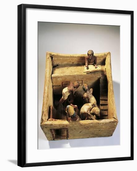 Asyut Necropolis, Model of a Barn with Workers, Plastered Wood-null-Framed Giclee Print