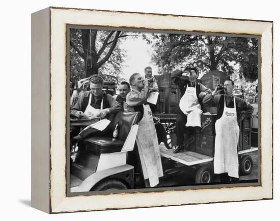 At 9:00 A.M., Carlsberg and Tivoli Workers Enjoying an Early Morning Beer-Carl Mydans-Framed Premier Image Canvas