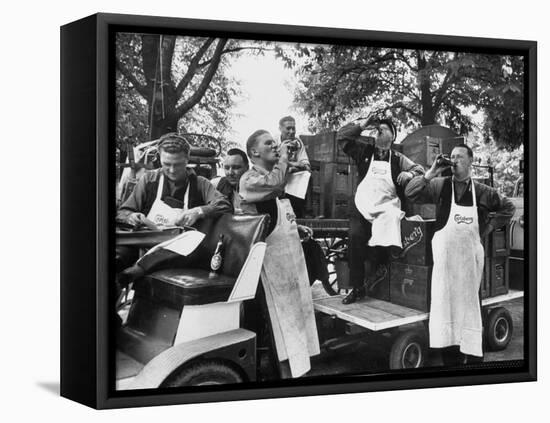 At 9:00 A.M., Carlsberg and Tivoli Workers Enjoying an Early Morning Beer-Carl Mydans-Framed Premier Image Canvas