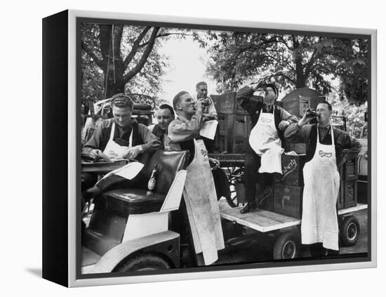 At 9:00 A.M., Carlsberg and Tivoli Workers Enjoying an Early Morning Beer-Carl Mydans-Framed Premier Image Canvas