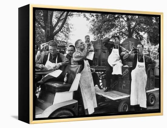 At 9:00 A.M., Carlsberg and Tivoli Workers Enjoying an Early Morning Beer-Carl Mydans-Framed Premier Image Canvas