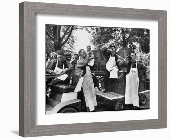 At 9:00 A.M., Carlsberg and Tivoli Workers Enjoying an Early Morning Beer-Carl Mydans-Framed Photographic Print