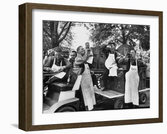 At 9:00 A.M., Carlsberg and Tivoli Workers Enjoying an Early Morning Beer-Carl Mydans-Framed Photographic Print