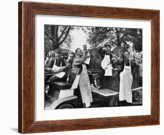 At 9:00 A.M., Carlsberg and Tivoli Workers Enjoying an Early Morning Beer-Carl Mydans-Framed Photographic Print