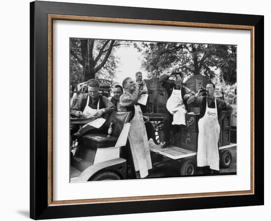 At 9:00 A.M., Carlsberg and Tivoli Workers Enjoying an Early Morning Beer-Carl Mydans-Framed Photographic Print