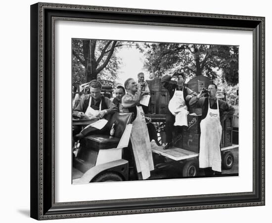 At 9:00 A.M., Carlsberg and Tivoli Workers Enjoying an Early Morning Beer-Carl Mydans-Framed Photographic Print