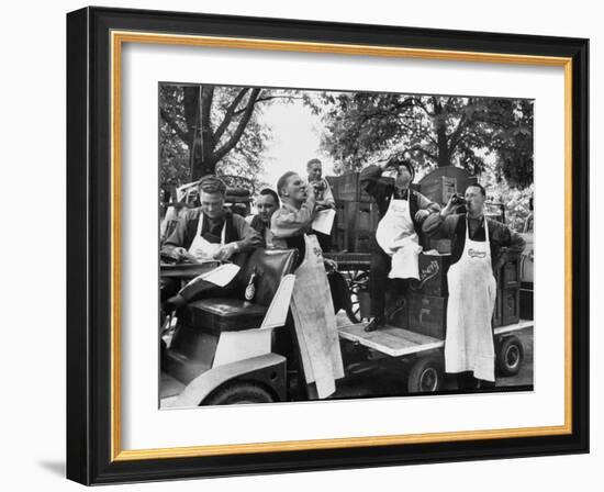 At 9:00 A.M., Carlsberg and Tivoli Workers Enjoying an Early Morning Beer-Carl Mydans-Framed Photographic Print