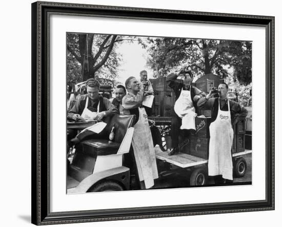 At 9:00 A.M., Carlsberg and Tivoli Workers Enjoying an Early Morning Beer-Carl Mydans-Framed Photographic Print