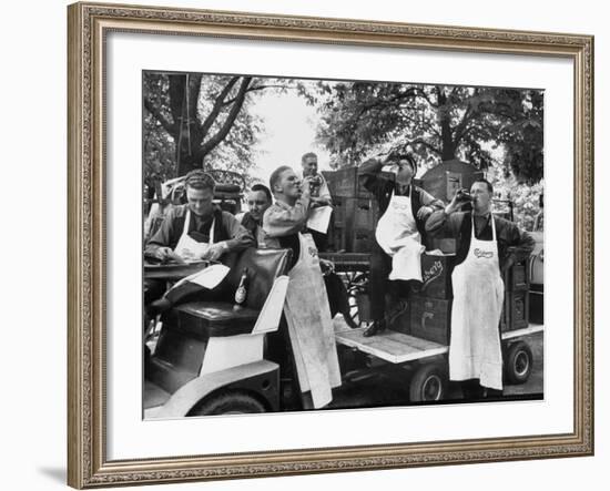 At 9:00 A.M., Carlsberg and Tivoli Workers Enjoying an Early Morning Beer-Carl Mydans-Framed Photographic Print