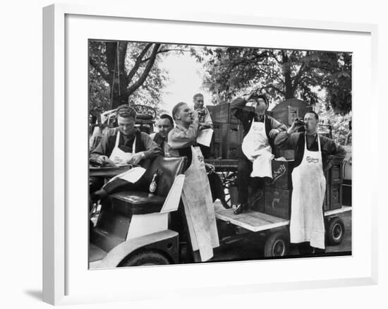 At 9:00 A.M., Carlsberg and Tivoli Workers Enjoying an Early Morning Beer-Carl Mydans-Framed Photographic Print