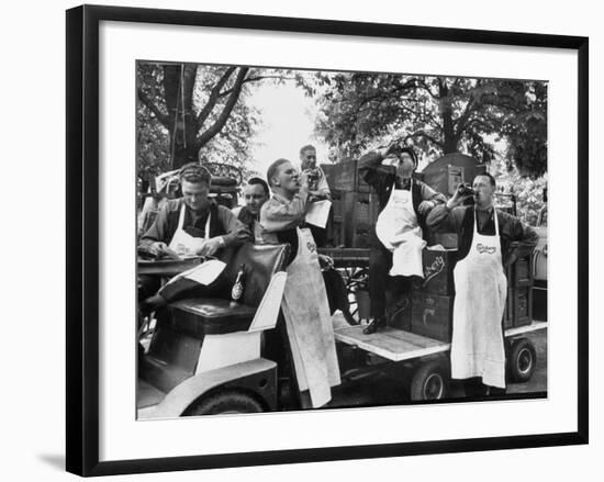 At 9:00 A.M., Carlsberg and Tivoli Workers Enjoying an Early Morning Beer-Carl Mydans-Framed Photographic Print