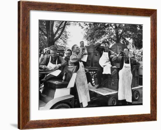 At 9:00 A.M., Carlsberg and Tivoli Workers Enjoying an Early Morning Beer-Carl Mydans-Framed Photographic Print