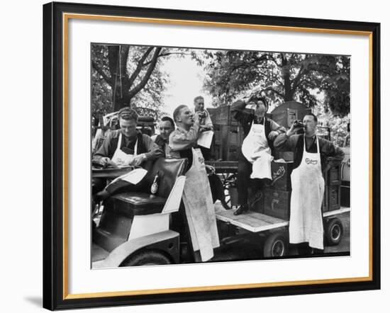 At 9:00 A.M., Carlsberg and Tivoli Workers Enjoying an Early Morning Beer-Carl Mydans-Framed Photographic Print