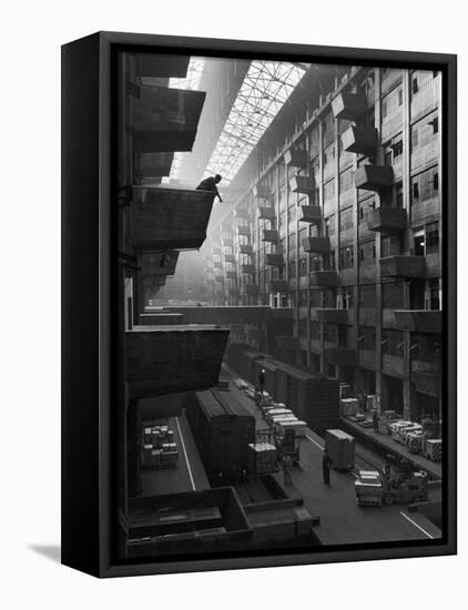 At Brooklyn Army Base Freight Is Lifted from Car to Jutting Loading Platforms-Andreas Feininger-Framed Premier Image Canvas