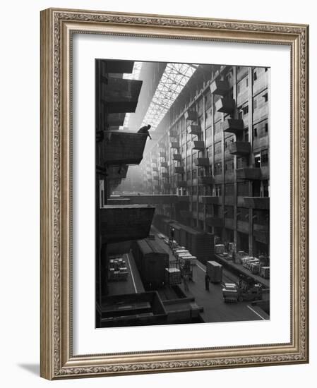 At Brooklyn Army Base Freight Is Lifted from Car to Jutting Loading Platforms-Andreas Feininger-Framed Photographic Print