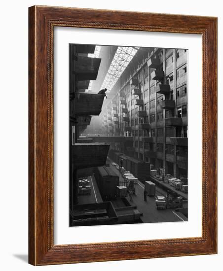 At Brooklyn Army Base Freight Is Lifted from Car to Jutting Loading Platforms-Andreas Feininger-Framed Photographic Print