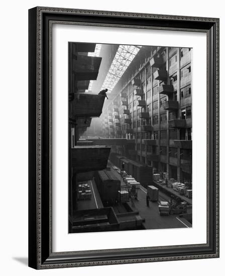 At Brooklyn Army Base Freight Is Lifted from Car to Jutting Loading Platforms-Andreas Feininger-Framed Photographic Print