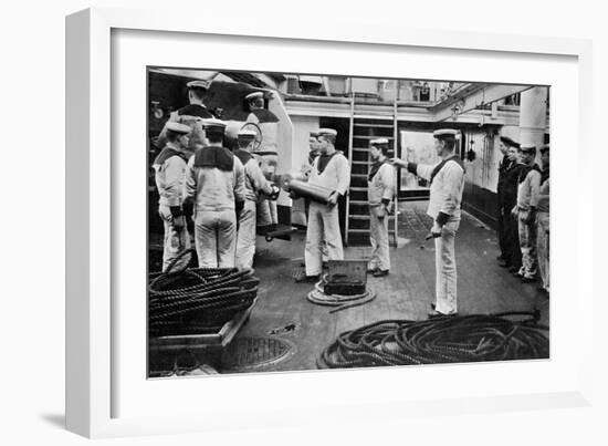 At Drill with a 6 Inch Quick Firing Gun on Board the Battleship HMS Resolution, 1896-Gregory & Co-Framed Giclee Print