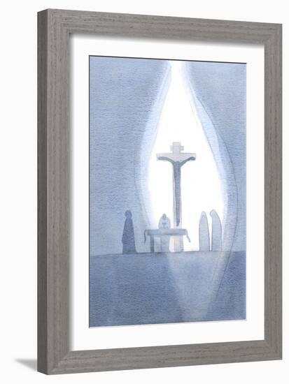 At Every Mass We Become Present to the One Sacrifice of Calvary, as If a Curtain is Being Parted In-Elizabeth Wang-Framed Giclee Print