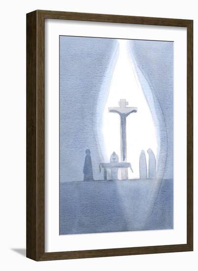 At Every Mass We Become Present to the One Sacrifice of Calvary, as If a Curtain is Being Parted In-Elizabeth Wang-Framed Giclee Print