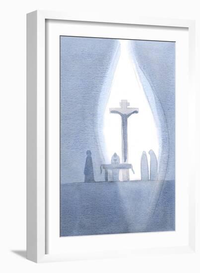 At Every Mass We Become Present to the One Sacrifice of Calvary, as If a Curtain is Being Parted In-Elizabeth Wang-Framed Giclee Print