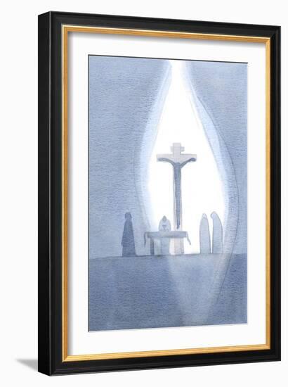 At Every Mass We Become Present to the One Sacrifice of Calvary, as If a Curtain is Being Parted In-Elizabeth Wang-Framed Giclee Print