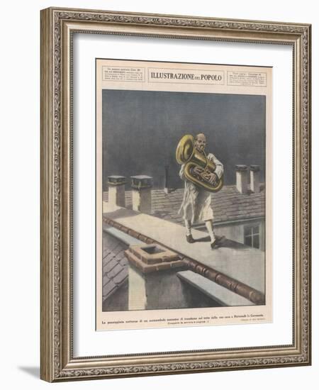 At Hettstadt Germany Joseph Furst a Member of the Municipal Band Marches Playing His Horn-Aldo Molinari-Framed Art Print