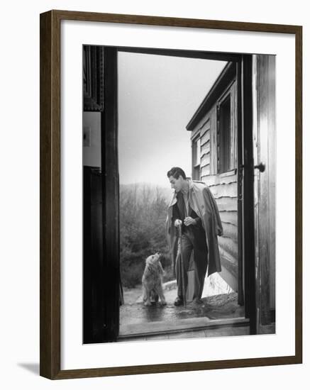 At Home Gian-Carlo Menotti Usually Sports a Cane When He Walks with His Dog-Nina Leen-Framed Premium Photographic Print
