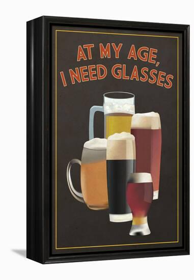 At My Age - Beer Glasses-Lantern Press-Framed Stretched Canvas