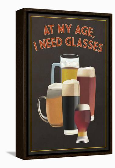 At My Age - Beer Glasses-Lantern Press-Framed Stretched Canvas